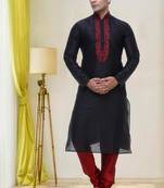 Indian Poshakh Black Art Silk Kurta Pajama