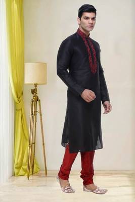 Indian Poshakh Black Art Silk Kurta Pajama 2