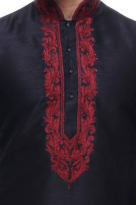 Indian Poshakh Black Art Silk Kurta Pajama 3