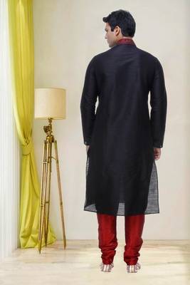 Indian Poshakh Black Art Silk Kurta Pajama 4