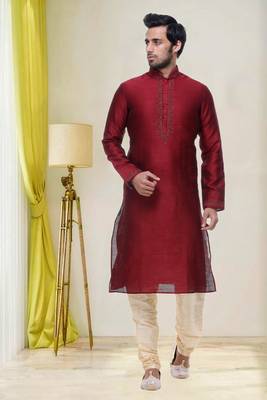 Maroon Art Silk Kurta Pajama 1