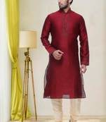 Maroon Art Silk Kurta Pajama
