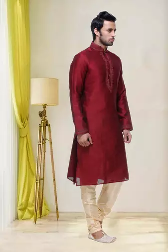 Maroon Art Silk Kurta Pajama