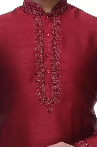 Maroon Art Silk Kurta Pajama