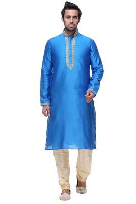 Indian Poshakh Blue Art Silk Kurta Pajama 1
