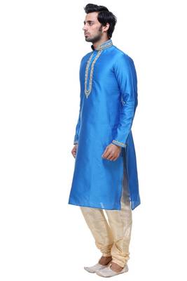 Indian Poshakh Blue Art Silk Kurta Pajama 4