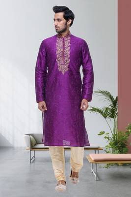 Purple Art Silk Kurta Pajama 1