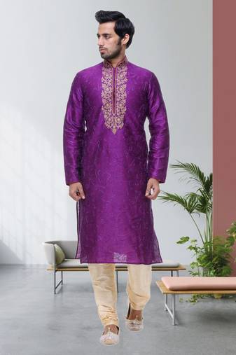 Indian Poshakh Purple Art Silk Kurta Pajama