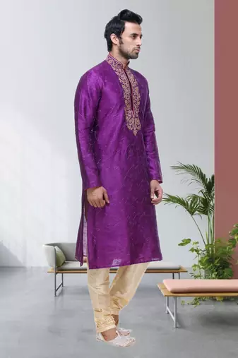 Purple Art Silk Kurta Pajama