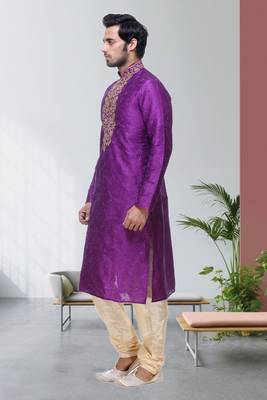 Purple Art Silk Kurta Pajama 3