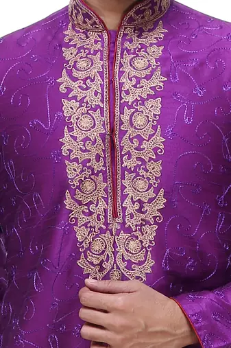 Purple Art Silk Kurta Pajama