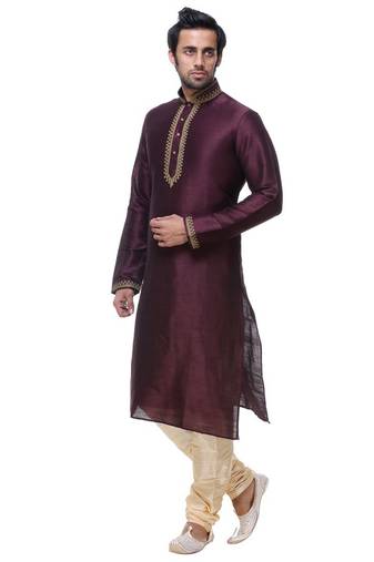 Indian Poshakh Wine Maroon Art Silk Kurta Pajama