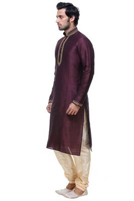 Wine Maroon Art Silk Kurta Pajama 4