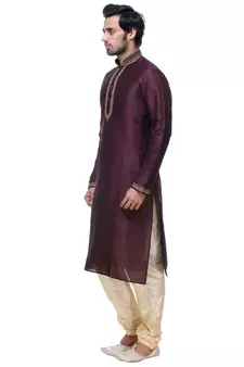Wine Maroon Art Silk Kurta Pajama