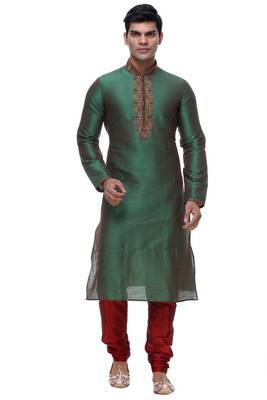 Indian Poshakh Green Art Silk Kurta Pajama 1