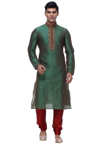 Indian Poshakh Green Art Silk Kurta Pajama