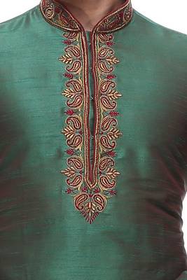 Indian Poshakh Green Art Silk Kurta Pajama 3