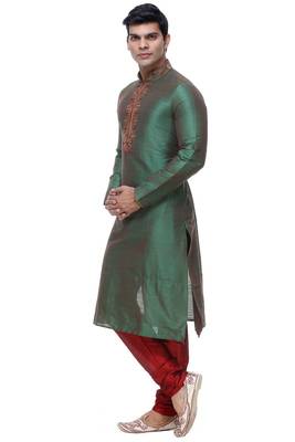 Indian Poshakh Green Art Silk Kurta Pajama 4