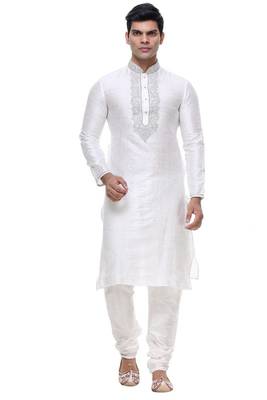 Off White Art Silk Kurta Pajama 1