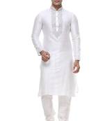 Off White Art Silk Kurta Pajama