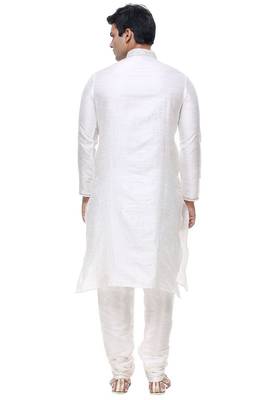 Off White Art Silk Kurta Pajama 2