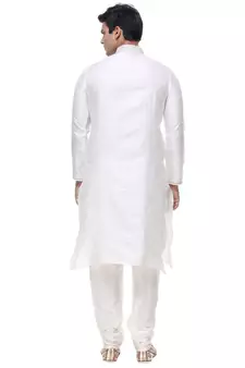 Off White Art Silk Kurta Pajama