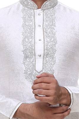 Off White Art Silk Kurta Pajama 3