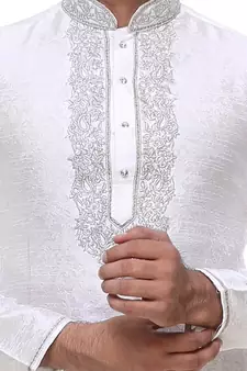 Off White Art Silk Kurta Pajama