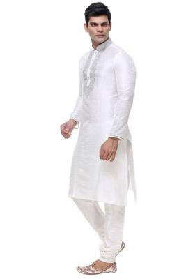 Off White Art Silk Kurta Pajama 4