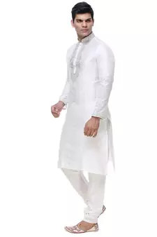 Off White Art Silk Kurta Pajama