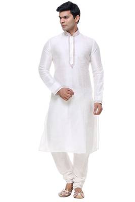 Off White Art Silk Kurta Pajama 1
