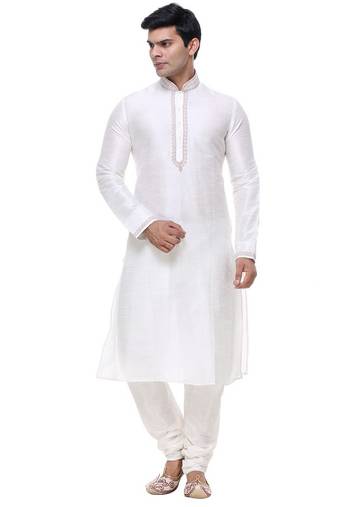 Off White Art Silk Kurta Pajama
