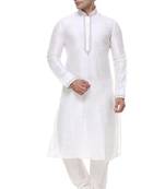 Off White Art Silk Kurta Pajama