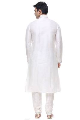 Off White Art Silk Kurta Pajama 2
