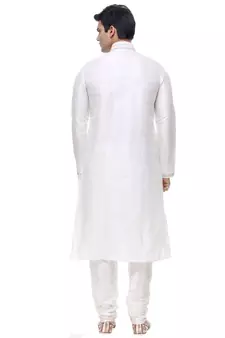 Off White Art Silk Kurta Pajama