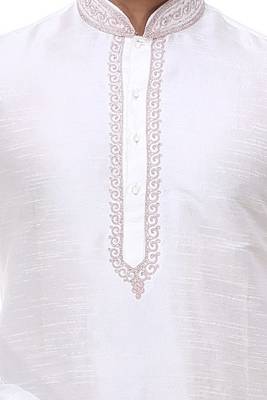Off White Art Silk Kurta Pajama 3