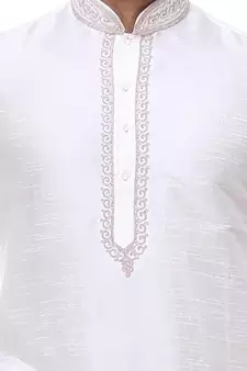 Off White Art Silk Kurta Pajama