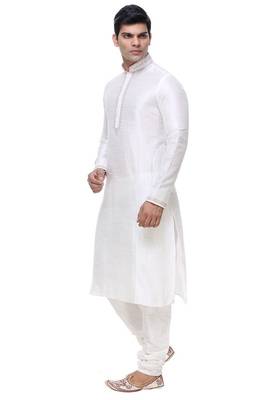 Off White Art Silk Kurta Pajama 4
