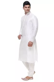 Off White Art Silk Kurta Pajama