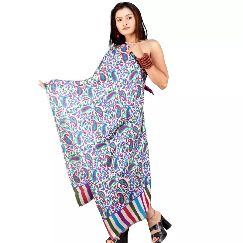 Colorful Paisley Designs Reversible Kashmiri Stole