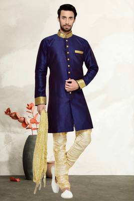 Navy Blue Kheecha Dupion Kurta Pajama 1