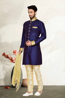 Navy Blue Kheecha Dupion Kurta Pajama 2