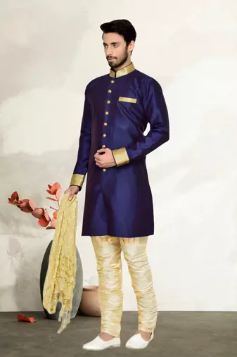Navy Blue Kheecha Dupion Kurta Pajama