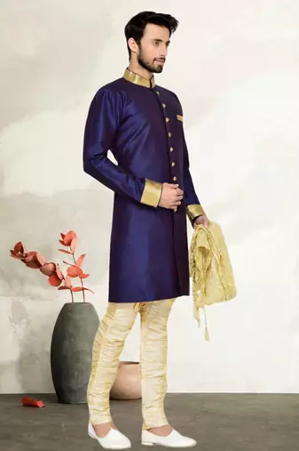 Navy Blue Kheecha Dupion Kurta Pajama