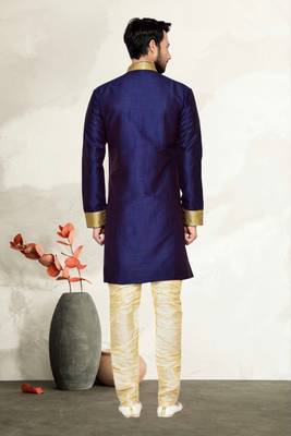 Navy Blue Kheecha Dupion Kurta Pajama 4