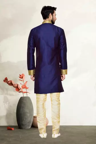 Navy Blue Kheecha Dupion Kurta Pajama
