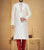 Indian Poshakh Cream Art Silk With Threading Kurta Pajama
