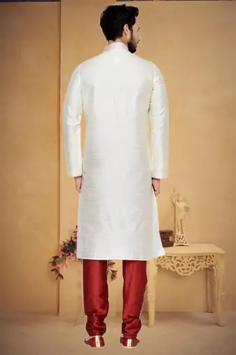 Indian Poshakh Cream Art Silk With Threading Kurta Pajama