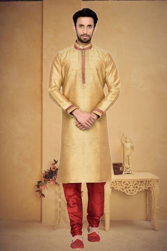 Indian poshakh chikoo art silk with threading kurta pajama
