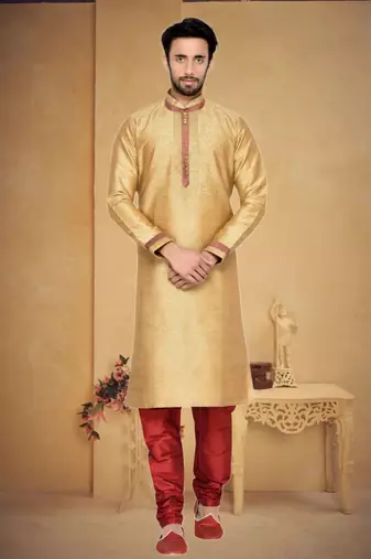 Indian poshakh chikoo art silk with threading kurta pajama